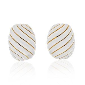 David Webb Platinum & 18K Yellow Gold White Enamel Gold Earrings